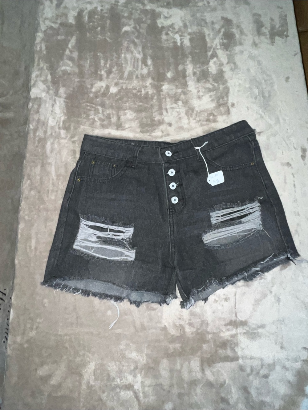 High-Waist Distressed Black Denim Shorts button fly size 30